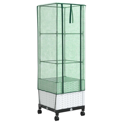 vidaXL Garden Planter with Greenhouse Cover&Wheels White PP