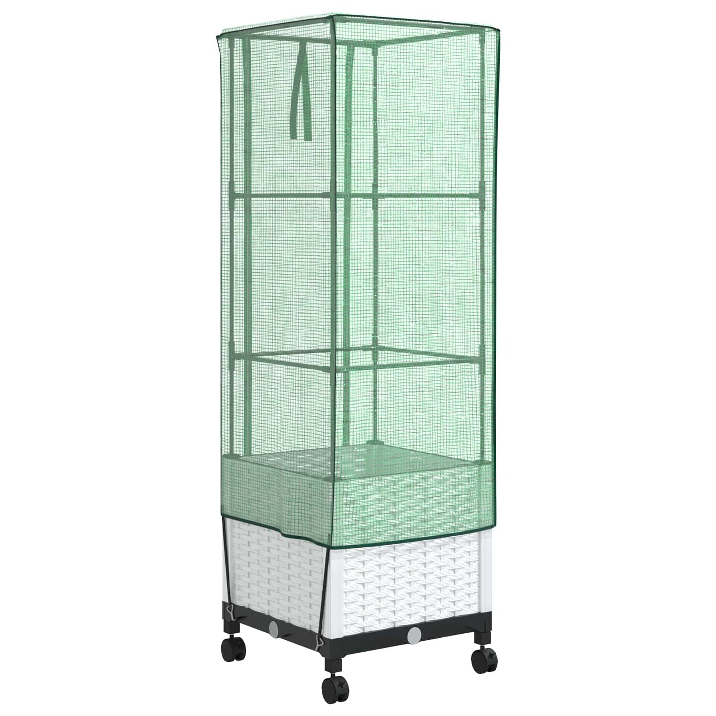 vidaXL Garden Planter with Greenhouse Cover&Wheels White PP