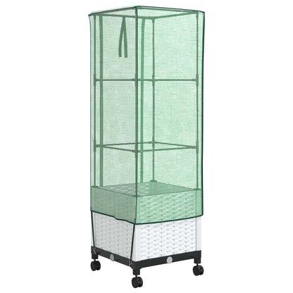 vidaXL Garden Planter with Greenhouse Cover&Wheels White PP