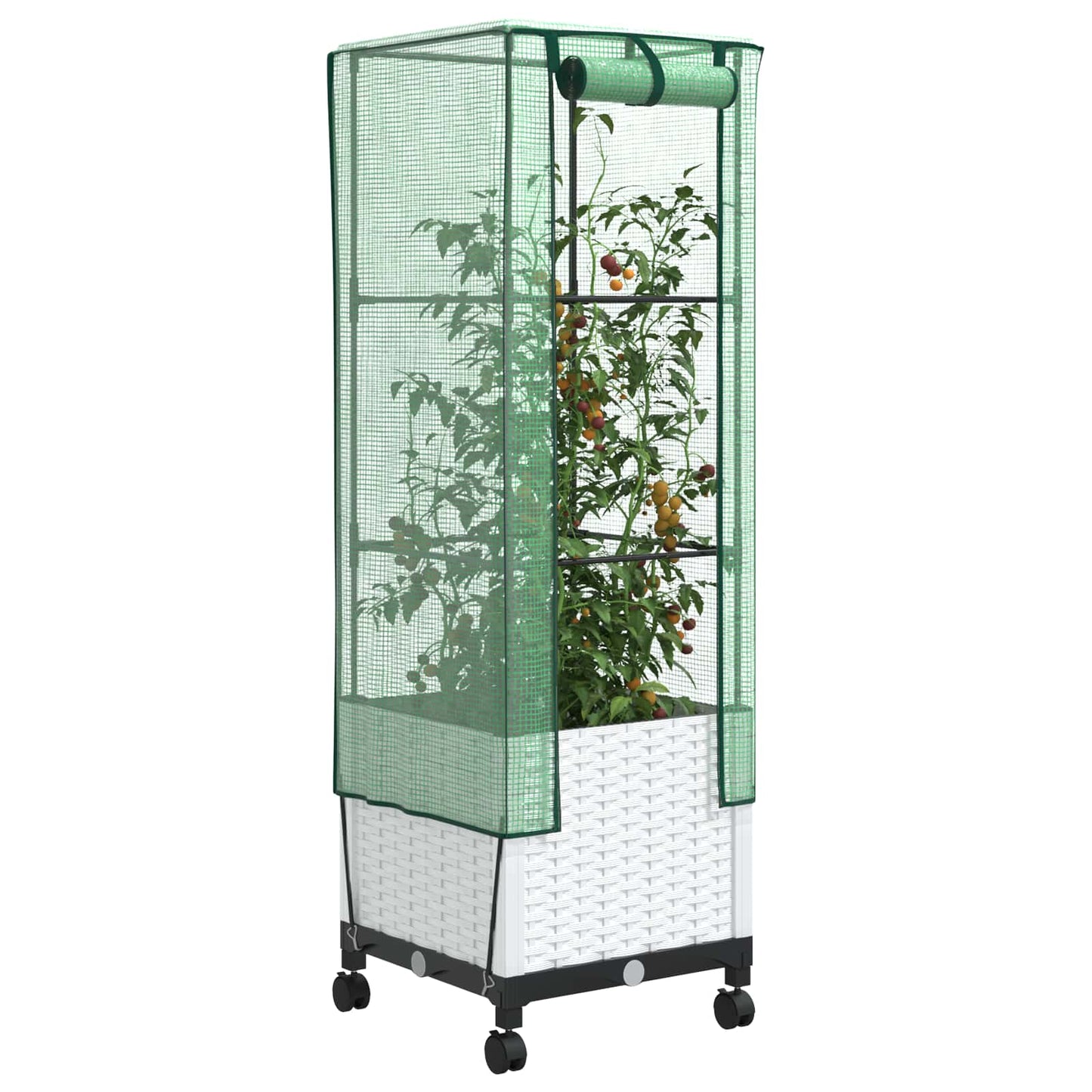 vidaXL Garden Planter with Greenhouse Cover&Wheels White PP