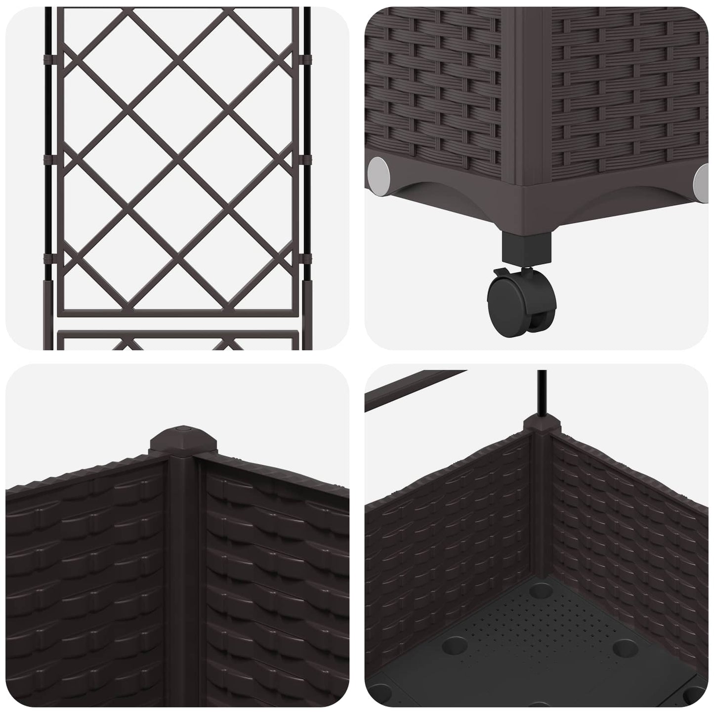 vidaXL Garden Planter with Trellis&Wheels Brown 40 x 40 x 131.5 cm PP