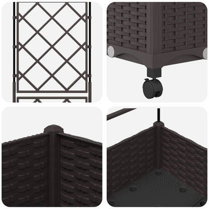 vidaXL Garden Planter with Trellis&Wheels Brown 40 x 40 x 131.5 cm PP
