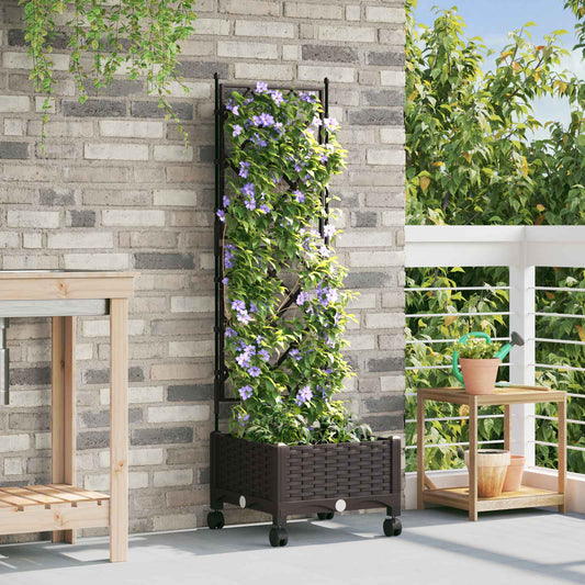 vidaXL Garden Planter with Trellis&Wheels Brown 40 x 40 x 131.5 cm PP