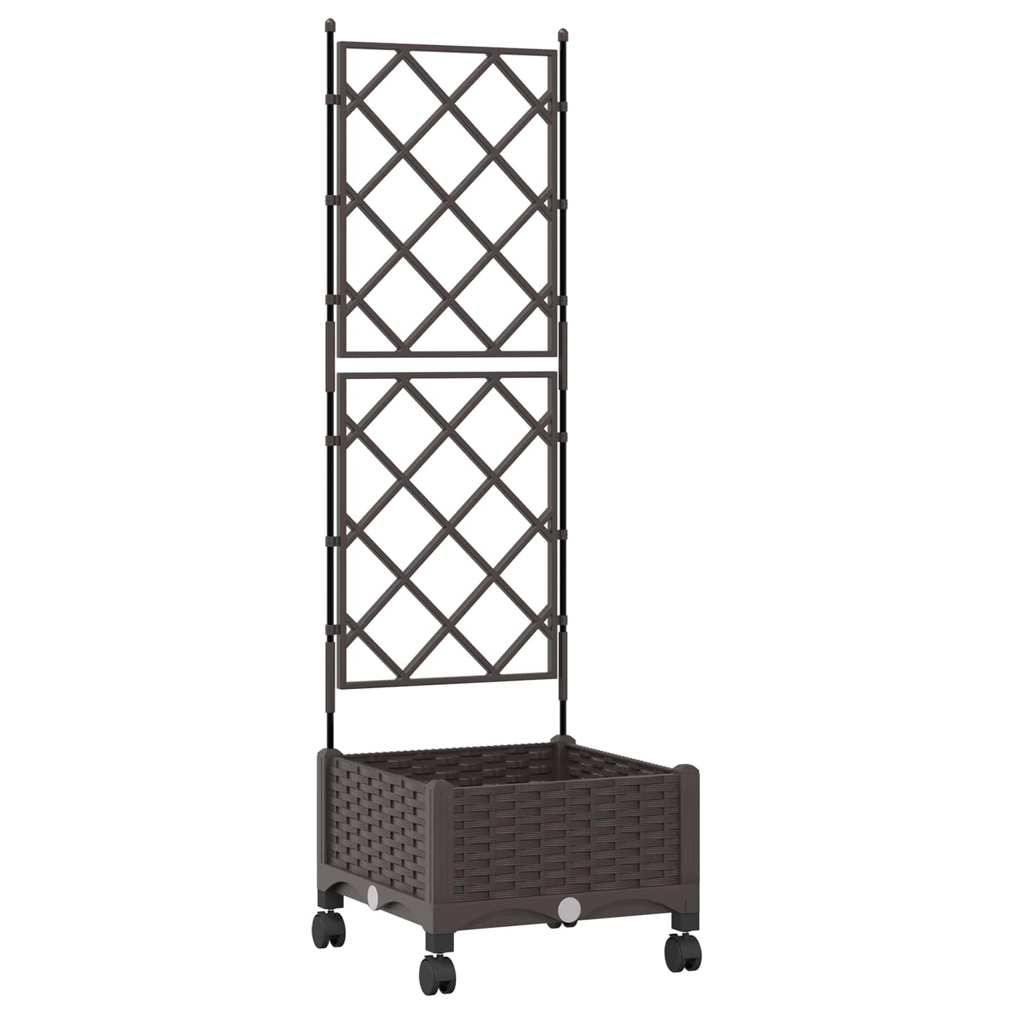 vidaXL Garden Planter with Trellis&Wheels Brown 40 x 40 x 131.5 cm PP