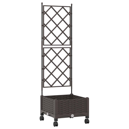 vidaXL Garden Planter with Trellis&Wheels Brown 40 x 40 x 131.5 cm PP