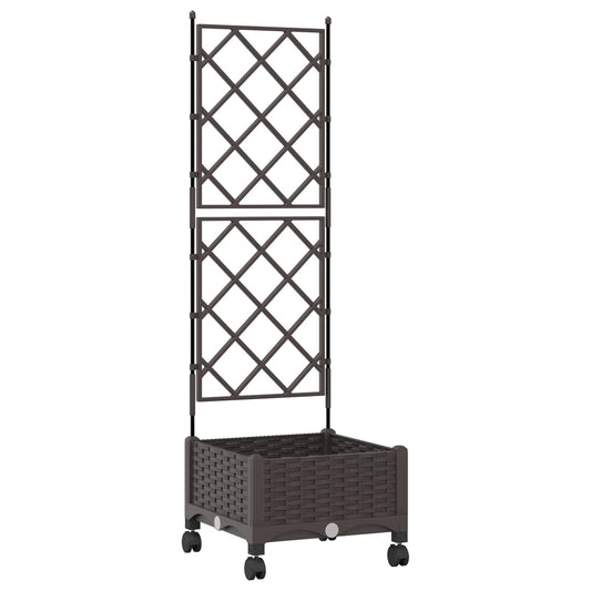vidaXL Garden Planter with Trellis&Wheels Brown 40 x 40 x 131.5 cm PP