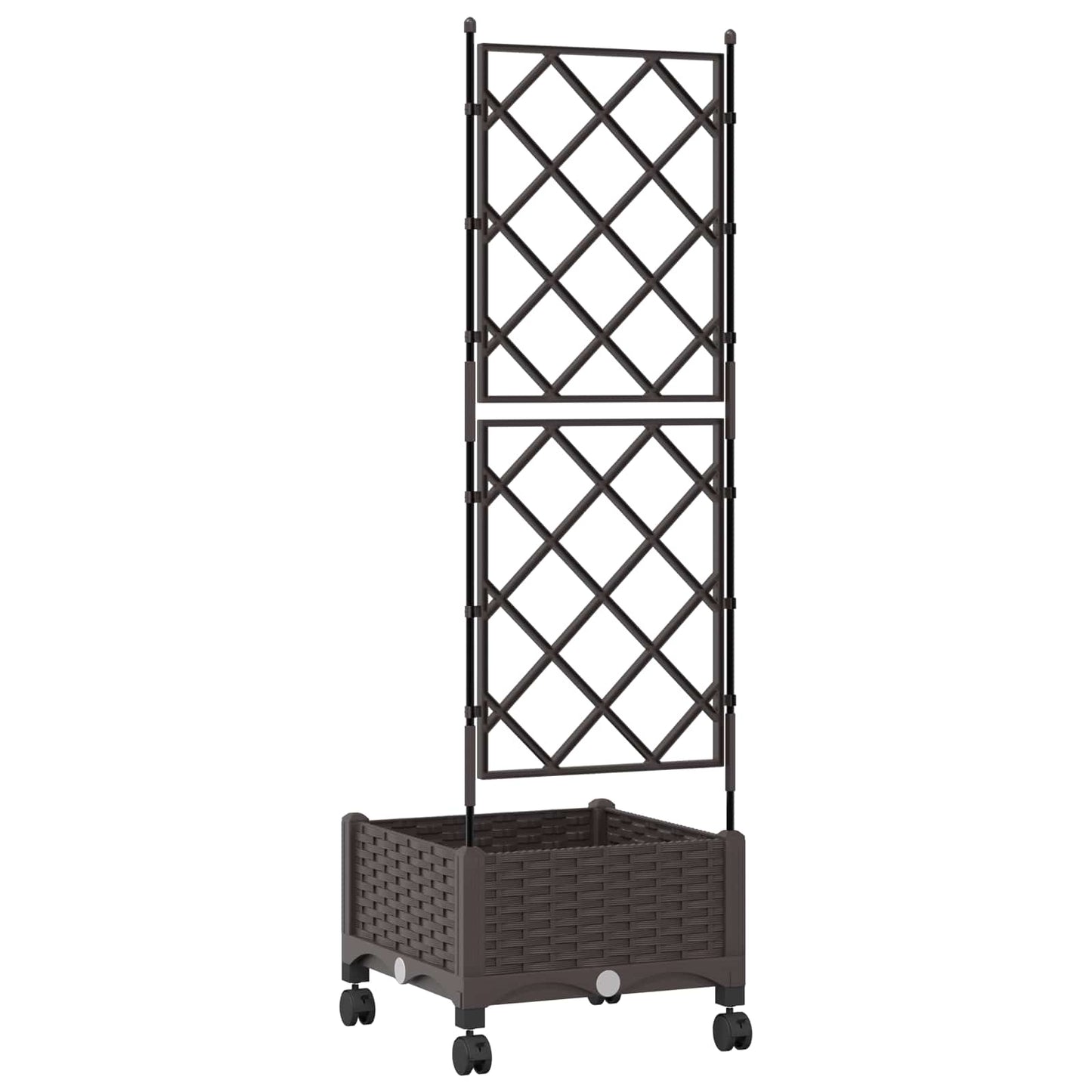 vidaXL Garden Planter with Trellis&Wheels Brown 40 x 40 x 131.5 cm PP