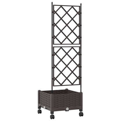 vidaXL Garden Planter with Trellis&Wheels Brown 40 x 40 x 131.5 cm PP