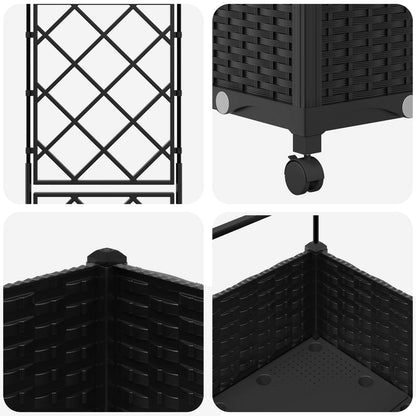 vidaXL Garden Planter with Trellis&Wheels Black 40 x 40 x 131.5 cm PP