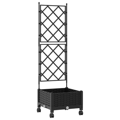 vidaXL Garden Planter with Trellis&Wheels Black 40 x 40 x 131.5 cm PP