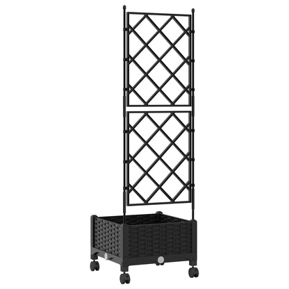 vidaXL Garden Planter with Trellis&Wheels Black 40 x 40 x 131.5 cm PP