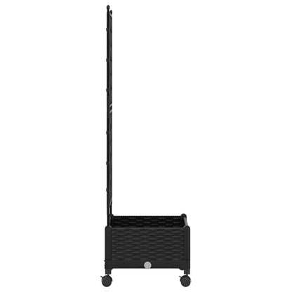 vidaXL Garden Planter with Trellis&Wheels Black 40 x 40 x 131.5 cm PP