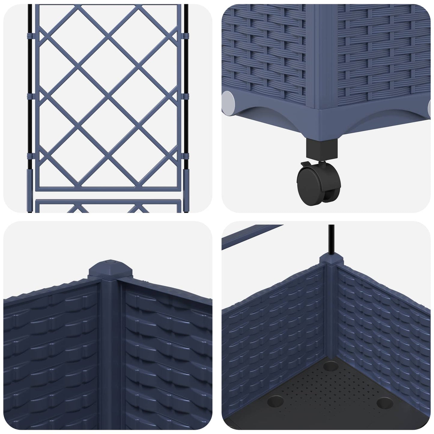 vidaXL Garden Planter with Trellis&Wheels Grey 40 x 40 x 131.5 cm PP
