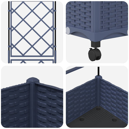 vidaXL Garden Planter with Trellis&Wheels Grey 40 x 40 x 131.5 cm PP