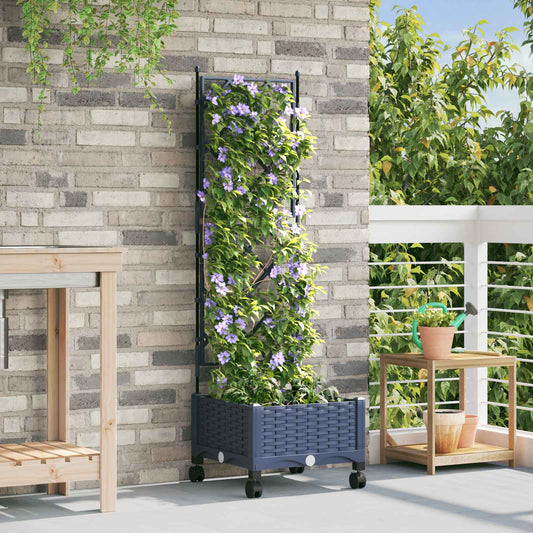 vidaXL Garden Planter with Trellis&Wheels Grey 40 x 40 x 131.5 cm PP