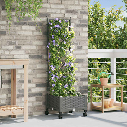 vidaXL Garden Planter with Trellis&Wheels Light Grey PP