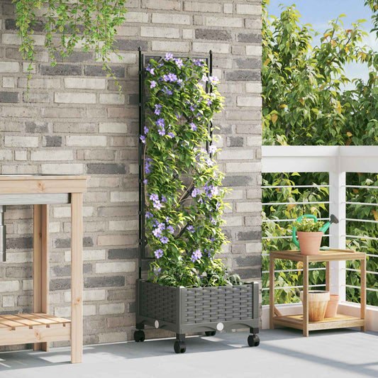 vidaXL Garden Planter with Trellis&Wheels Light Grey PP