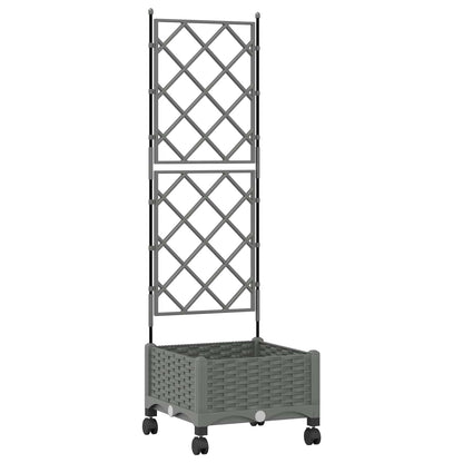vidaXL Garden Planter with Trellis&Wheels Light Grey PP