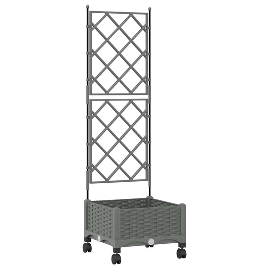 vidaXL Garden Planter with Trellis&Wheels Light Grey PP