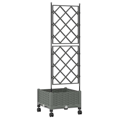 vidaXL Garden Planter with Trellis&Wheels Light Grey PP