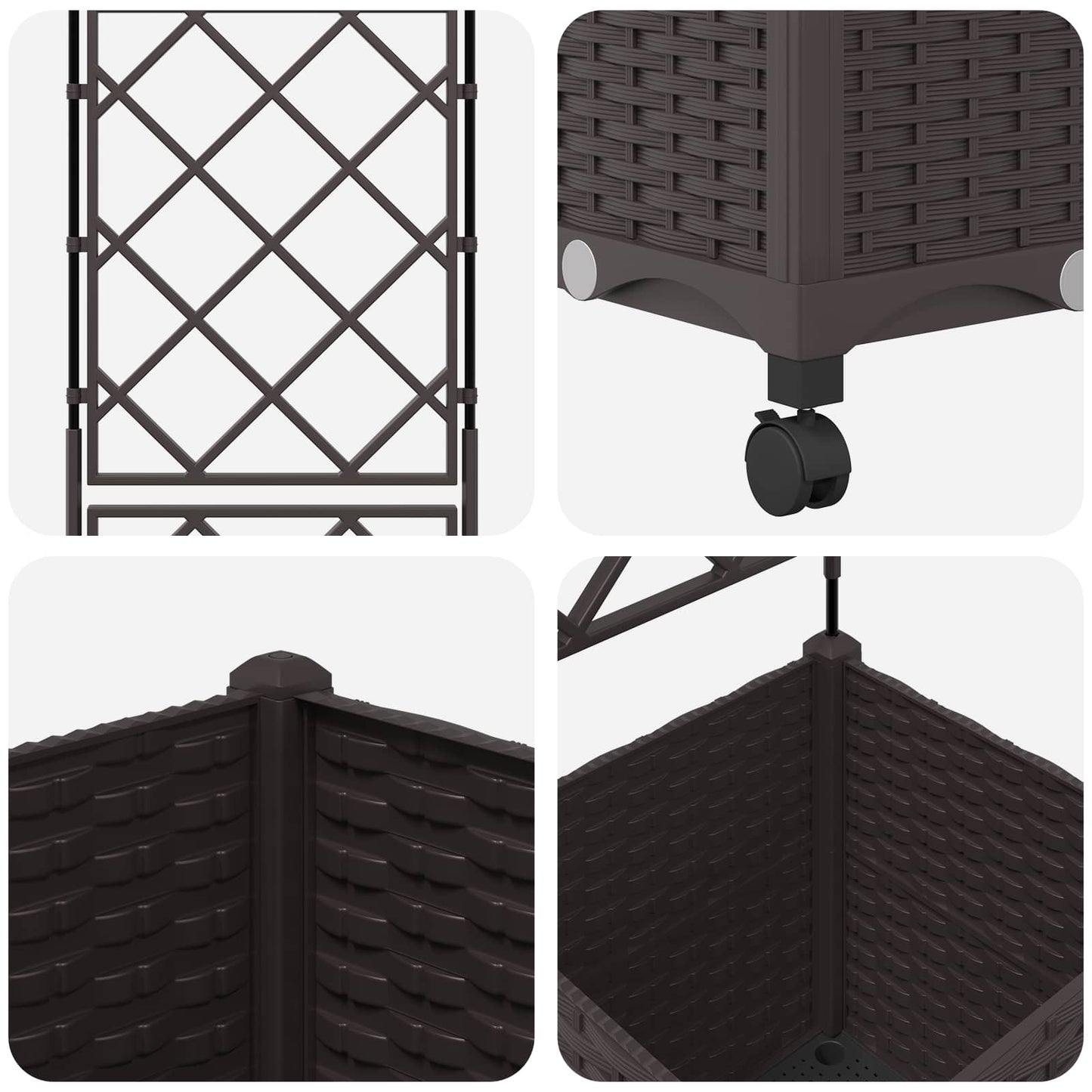 vidaXL Garden Planter with Trellis&Wheels Brown 40 x 40 x 149 cm PP