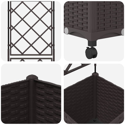 vidaXL Garden Planter with Trellis&Wheels Brown 40 x 40 x 149 cm PP