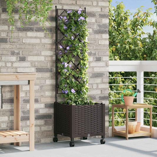 vidaXL Garden Planter with Trellis&Wheels Brown 40 x 40 x 149 cm PP