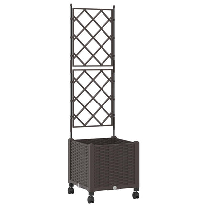 vidaXL Garden Planter with Trellis&Wheels Brown 40 x 40 x 149 cm PP