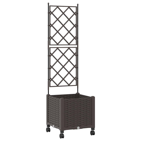 vidaXL Garden Planter with Trellis&Wheels Brown 40 x 40 x 149 cm PP