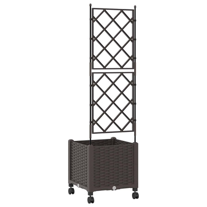 vidaXL Garden Planter with Trellis&Wheels Brown 40 x 40 x 149 cm PP