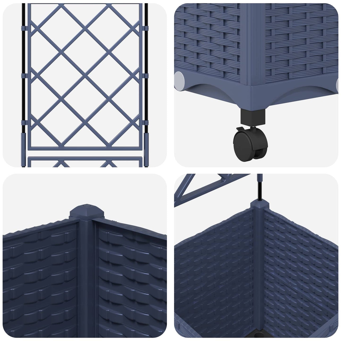 vidaXL Garden Planter with Trellis&Wheels Grey 40 x 40 x 149 cm PP