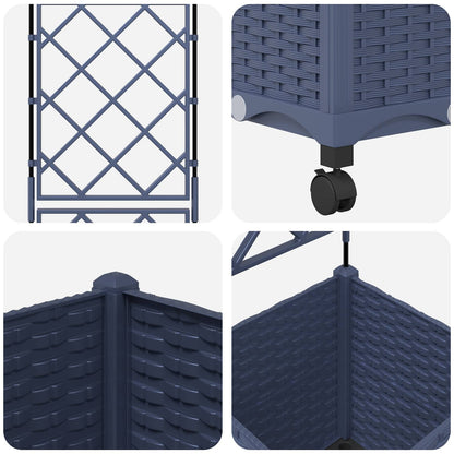 vidaXL Garden Planter with Trellis&Wheels Grey 40 x 40 x 149 cm PP