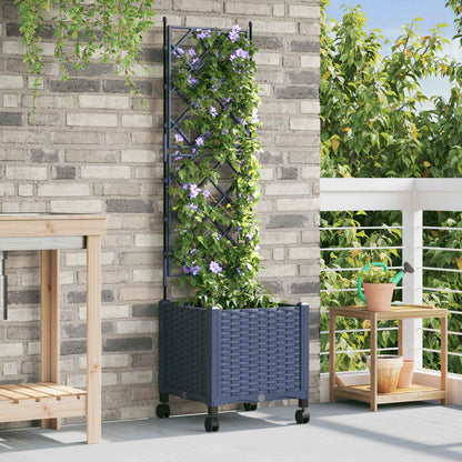 vidaXL Garden Planter with Trellis&Wheels Grey 40 x 40 x 149 cm PP