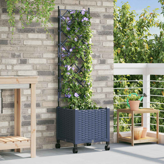 vidaXL Garden Planter with Trellis&Wheels Grey 40 x 40 x 149 cm PP