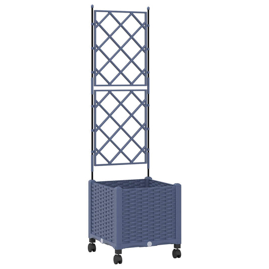 vidaXL Garden Planter with Trellis&Wheels Grey 40 x 40 x 149 cm PP