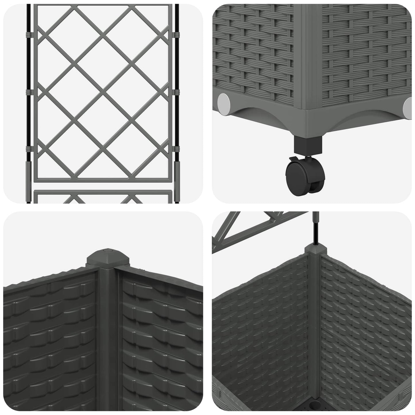 vidaXL Garden Planter with Trellis&Wheels Light Grey 40 x 40 x 149 cm