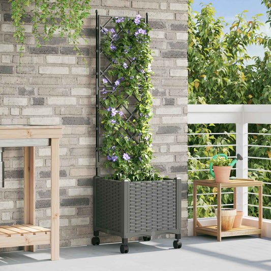 vidaXL Garden Planter with Trellis&Wheels Light Grey 40 x 40 x 149 cm