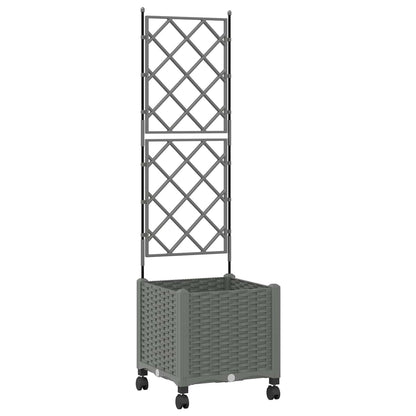 vidaXL Garden Planter with Trellis&Wheels Light Grey 40 x 40 x 149 cm