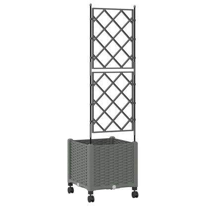 vidaXL Garden Planter with Trellis&Wheels Light Grey 40 x 40 x 149 cm