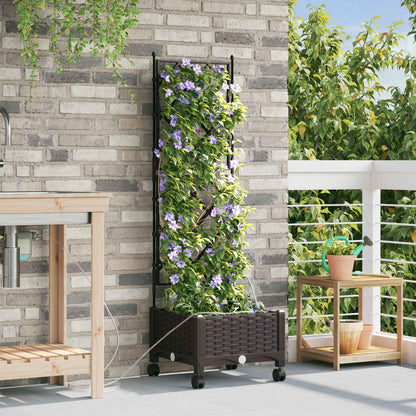 vidaXL Garden Planter with Irrigation&Wheels Brown 40 x 40 x 132 cm PP