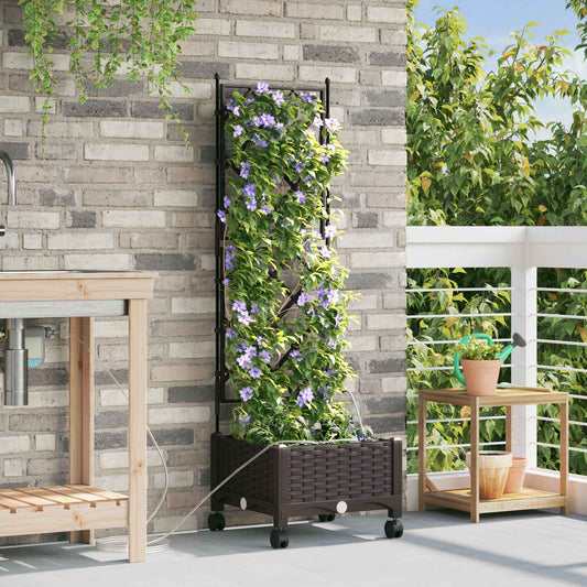 vidaXL Garden Planter with Irrigation&Wheels Brown 40 x 40 x 132 cm PP