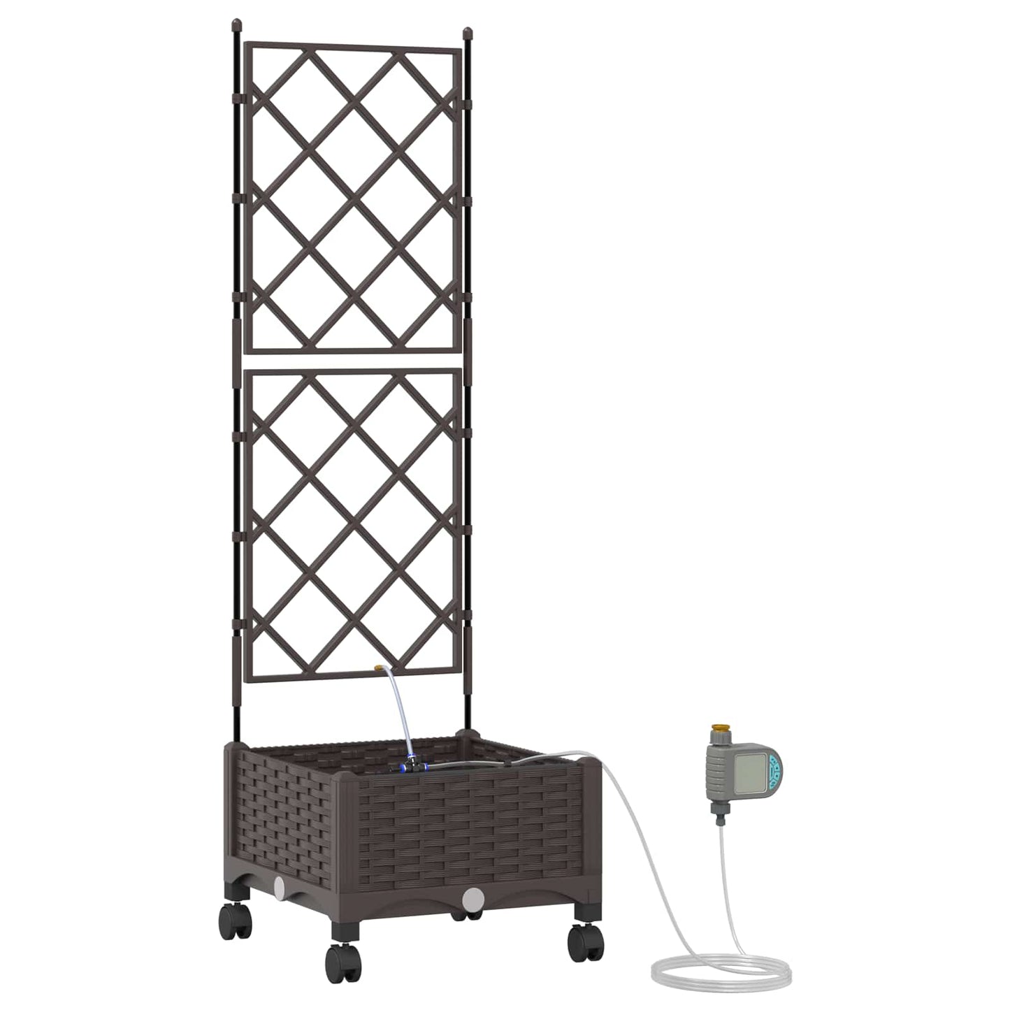 vidaXL Garden Planter with Irrigation&Wheels Brown 40 x 40 x 132 cm PP