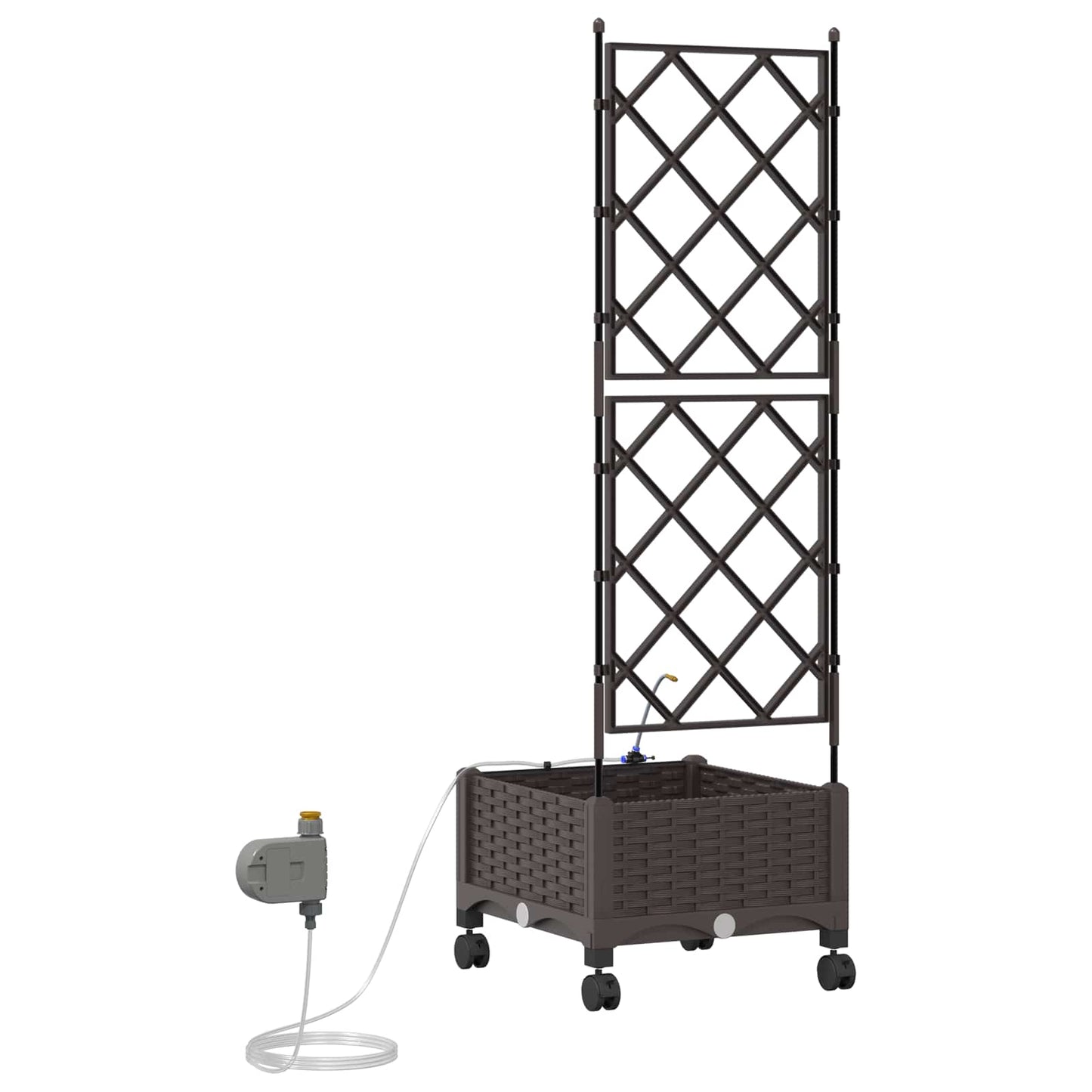 vidaXL Garden Planter with Irrigation&Wheels Brown 40 x 40 x 132 cm PP
