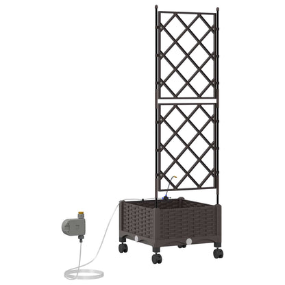 vidaXL Garden Planter with Irrigation&Wheels Brown 40 x 40 x 132 cm PP