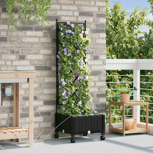 vidaXL Garden Planter with Irrigation&Wheels Black 40 x 40 x 132 cm PP
