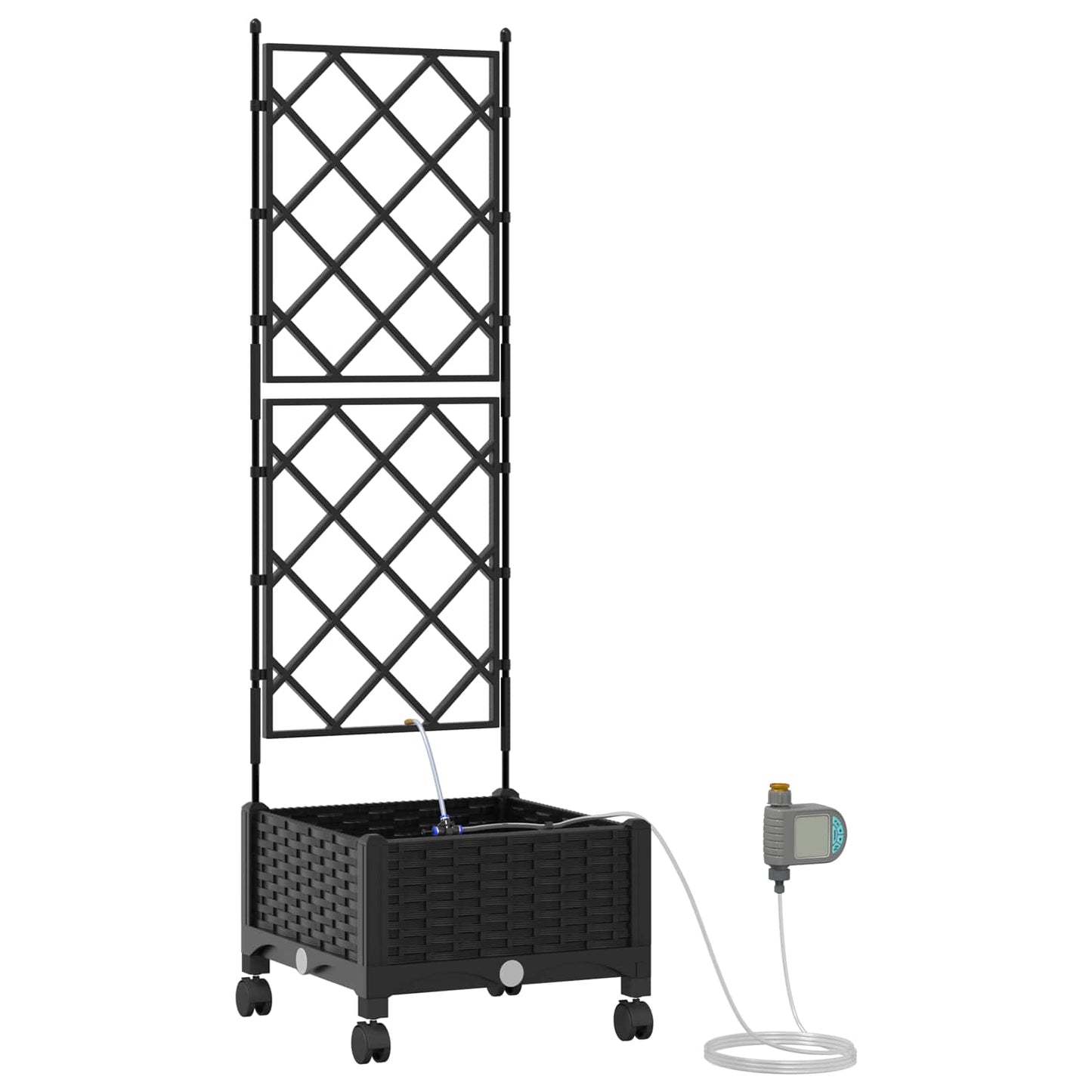 vidaXL Garden Planter with Irrigation&Wheels Black 40 x 40 x 132 cm PP