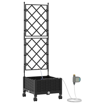 vidaXL Garden Planter with Irrigation&Wheels Black 40 x 40 x 132 cm PP