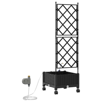 vidaXL Garden Planter with Irrigation&Wheels Black 40 x 40 x 132 cm PP