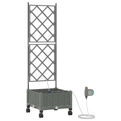 vidaXL Garden Planter with Irrigation&Wheels Light Grey PP