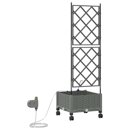 vidaXL Garden Planter with Irrigation&Wheels Light Grey PP